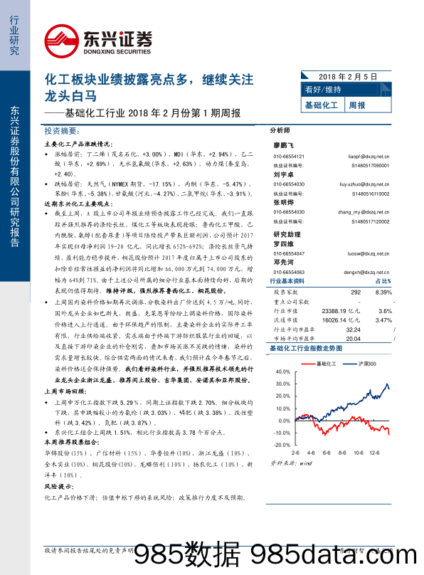 基础化工行业周报：化工板块业绩披露亮点多，继续关注龙头白马_东兴证券