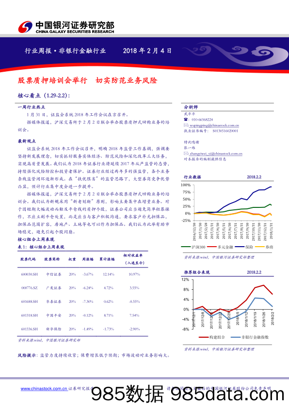 非银行金融行业周报：股票质押培训会举行，切实防范业务风险_中国银河