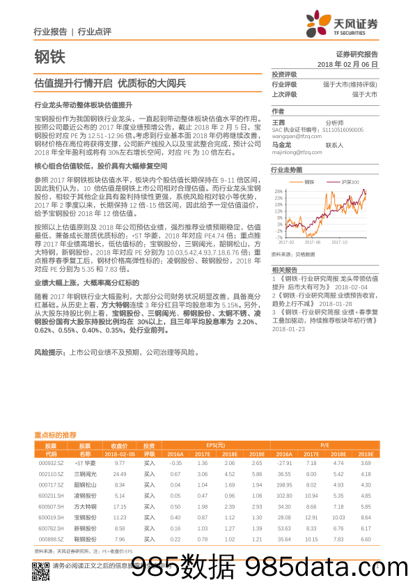 钢铁行业点评：估值提升行情开启 优质标的大阅兵_天风证券