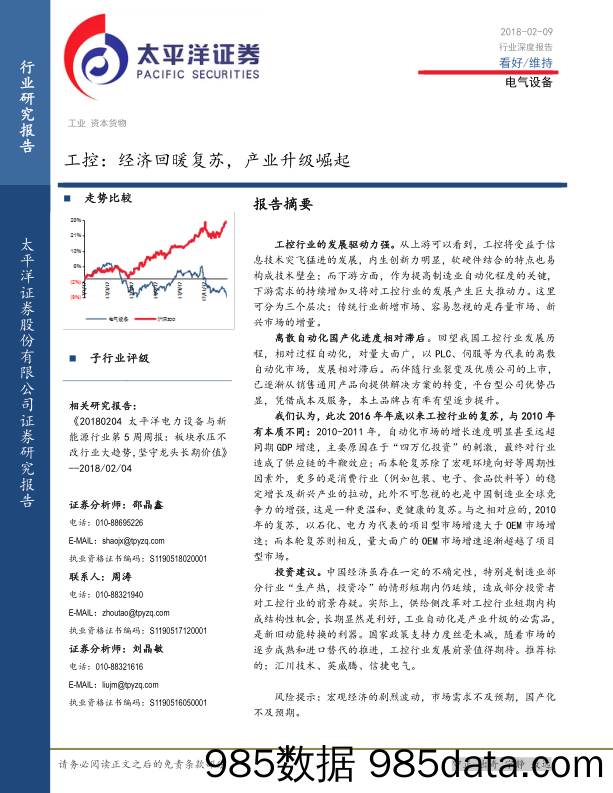 电气设备行业深度报告：工控：经济回暖复苏，产业升级崛起_太平洋插图