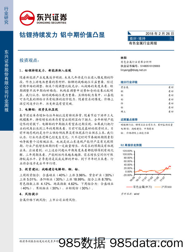 有色金属行业周报：钴锂持续发力 铝中期价值凸显_东兴证券