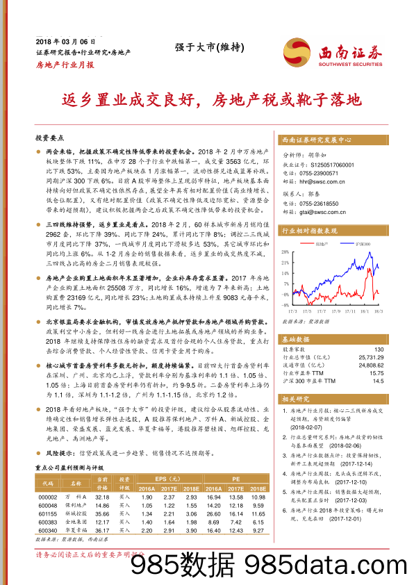 房地产行业月报：返乡置业成交良好，房地产税或靴子落地_西南证券