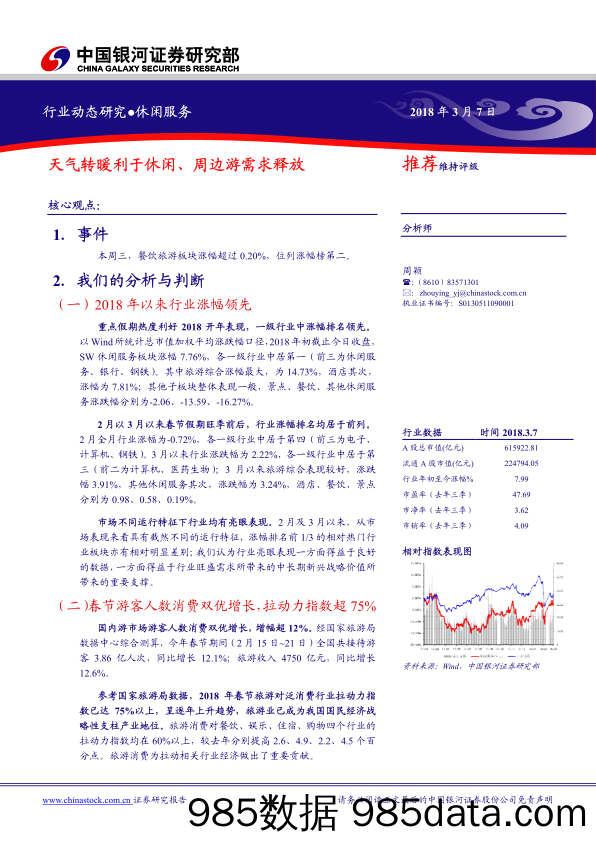 休闲服务行业动态研究：天气转暖利于休闲、周边游需求释放_中国银河