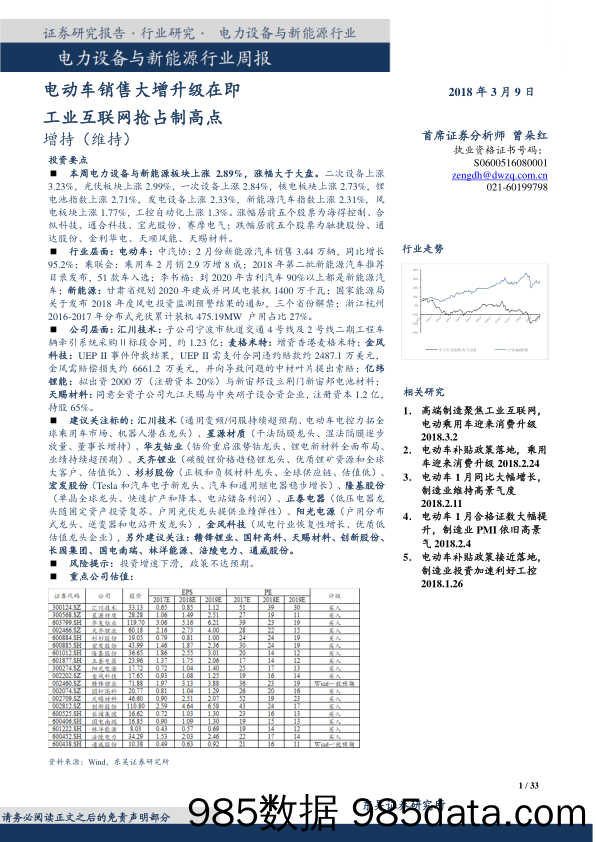 电力设备与新能源行业周报：电动车销售大增升级在即 工业互联网抢占制高点_东吴证券