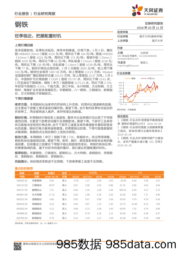 钢铁行业研究周报：旺季临近，把握配置时机_天风证券