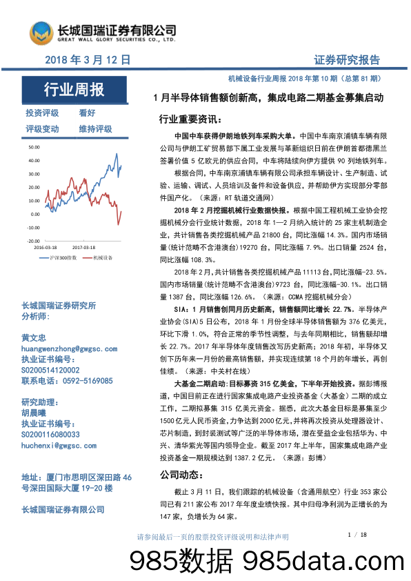 机械设备行业周报：1月半导体销售额创新高，集成电路二期基金募集启动_长城国瑞证券