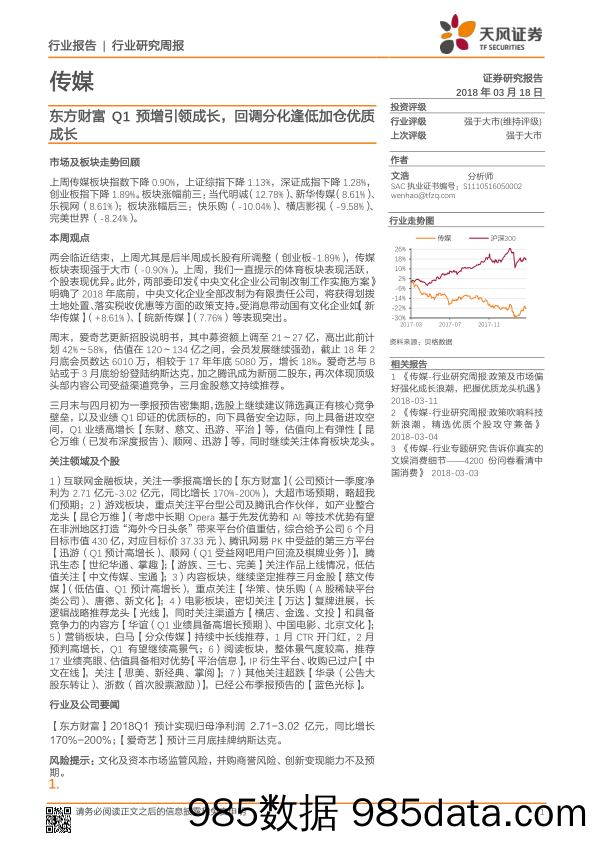 传媒：东方财富Q1预增引领成长，回调分化逢低加仓优质成长_天风证券插图