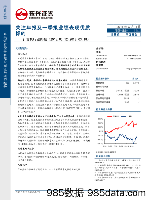 计算机行业周报：关注年报及一季报业绩表现优质标的_东兴证券