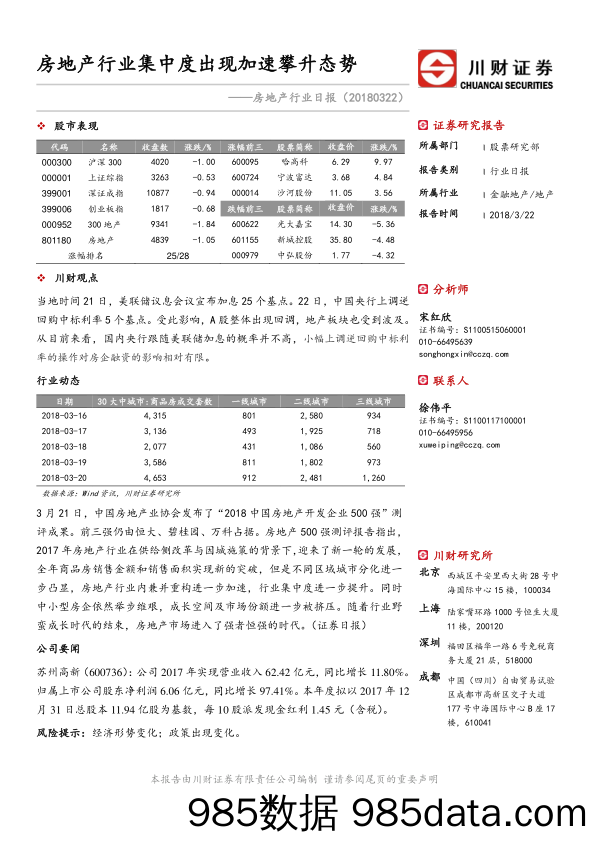 房地产行业日报：房地产行业集中度出现加速攀升态势_川财证券