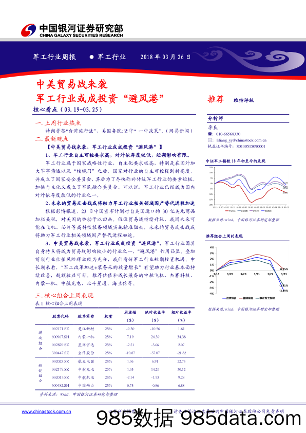 军工行业周报：中美贸易战来袭 军工行业或成投资“避风港”_中国银河