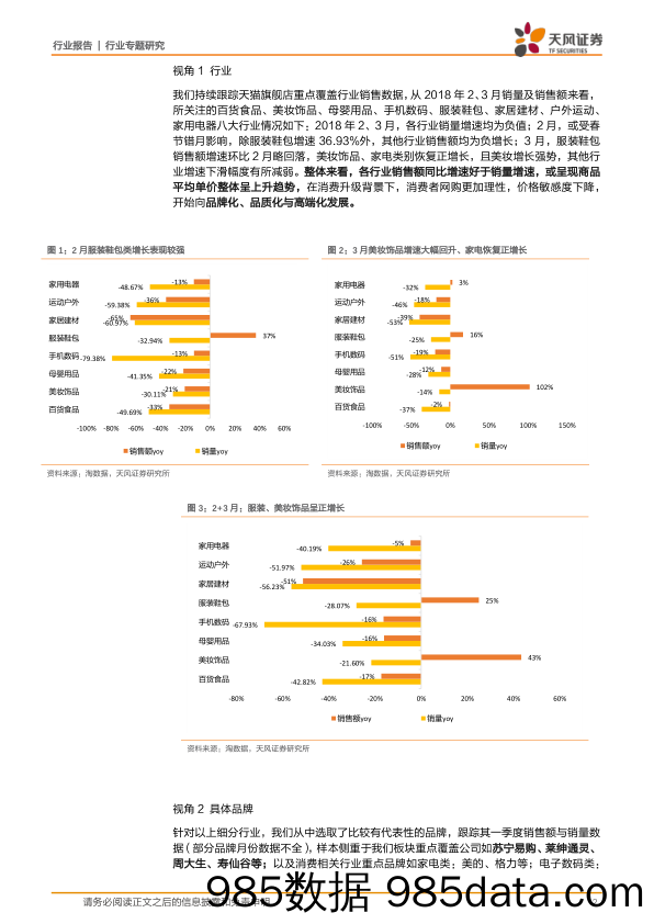 商业贸易：天猫旗舰店1-3月数据跟踪_天风证券插图1