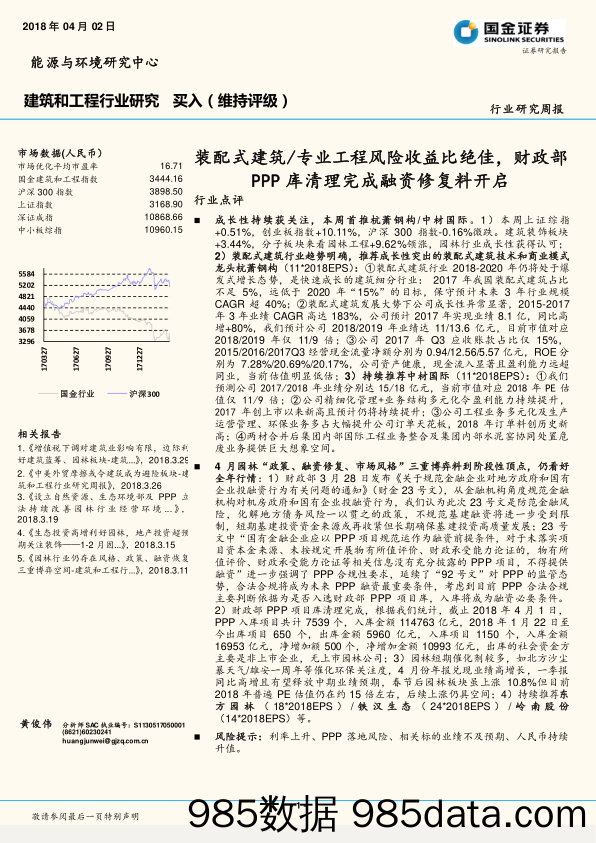 建筑和工程行业研究周报：装配式建筑 专业工程风险收益比绝佳，财政部PPP库清理完成融资修复料开启_国金证券