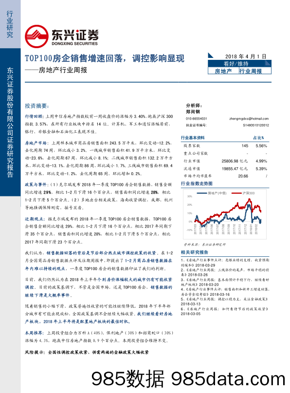 房地产行业周报：TOP100房企销售增速回落，调控影响显现_东兴证券