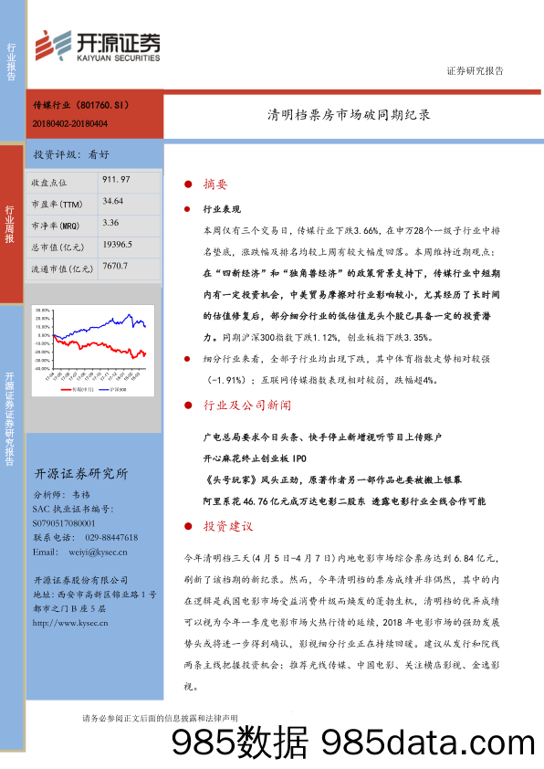 传媒行业周报：清明档票房市场破同期纪录_开源证券