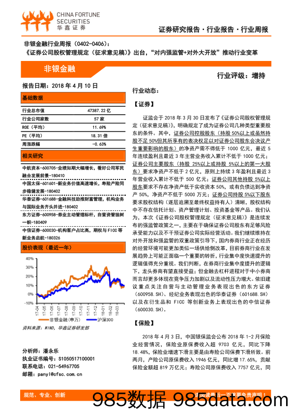 非银金融行业周报：《证券公司股权管理规定（征求意见稿）》出台，“对内强监管+对外大开放”推动行业变革 _华鑫证券