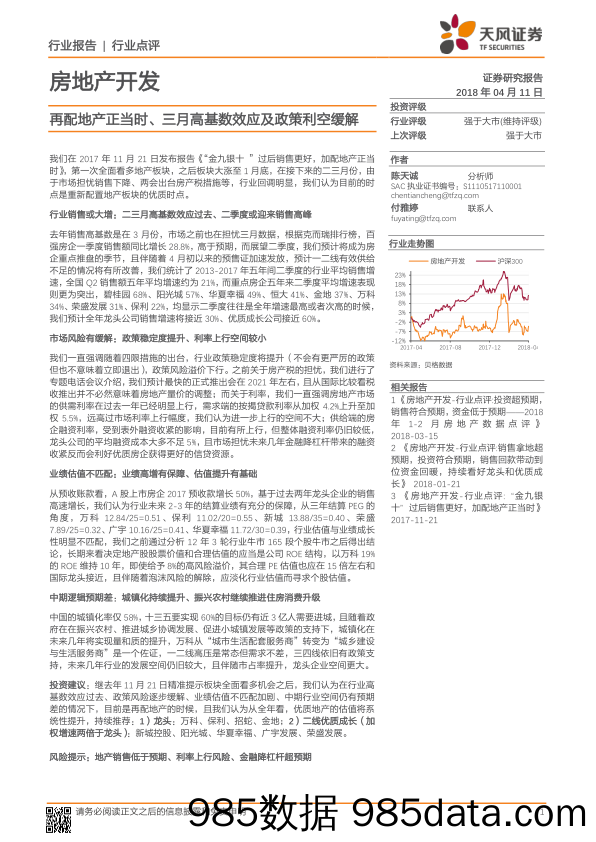 房地产开发：再配地产正当时、三月高基数效应及政策利空缓解_天风证券