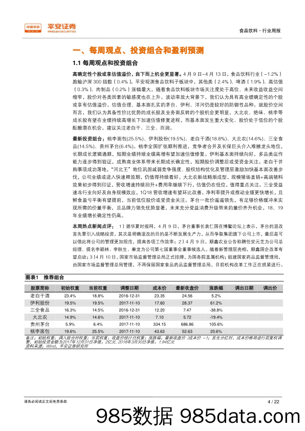 食品饮料行业周报：高确定性个股或享估值溢价，自下而上机会更显著_平安证券插图3