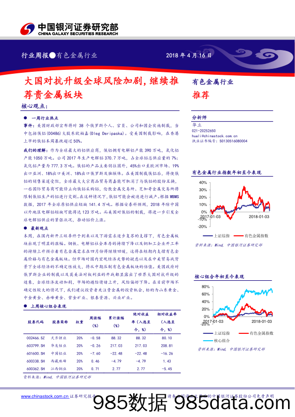 有色金属行业周报：大国对抗升级全球风险加剧，继续推荐贵金属板块_中国银河