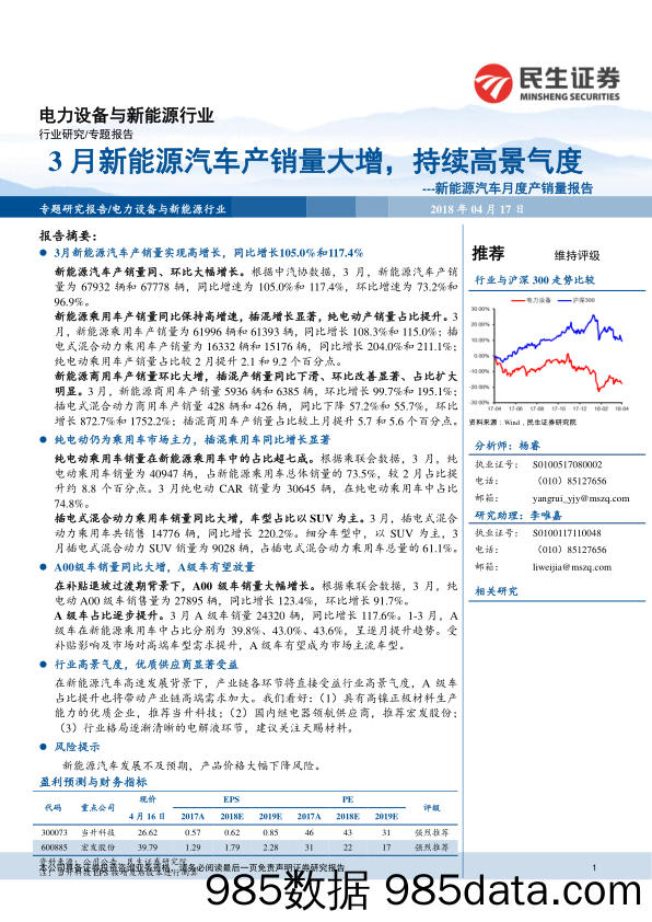 新能源汽车月度产销量报告：3月新能源汽车产销量大增，持续高景气度_民生证券