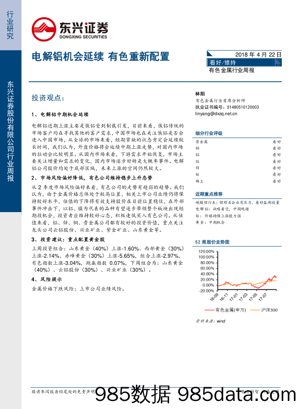 有色金属行业周报：电解铝机会延续 有色重新配置_东兴证券