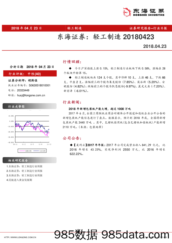 轻工制造行业日报_东海证券