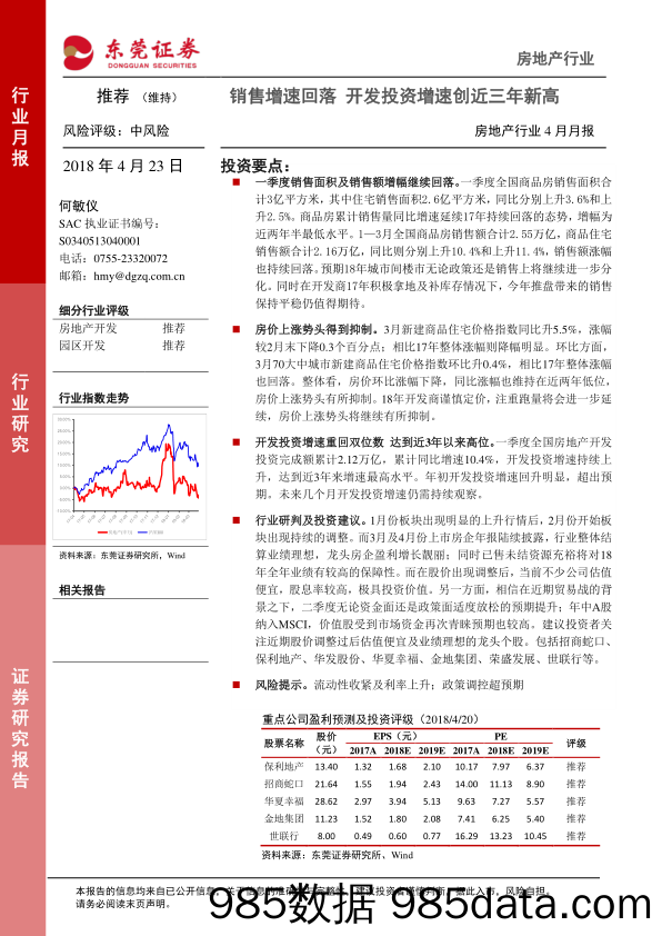 房地产行业4月月报：销售增速回落 开发投资增速创近三年新高_东莞证券