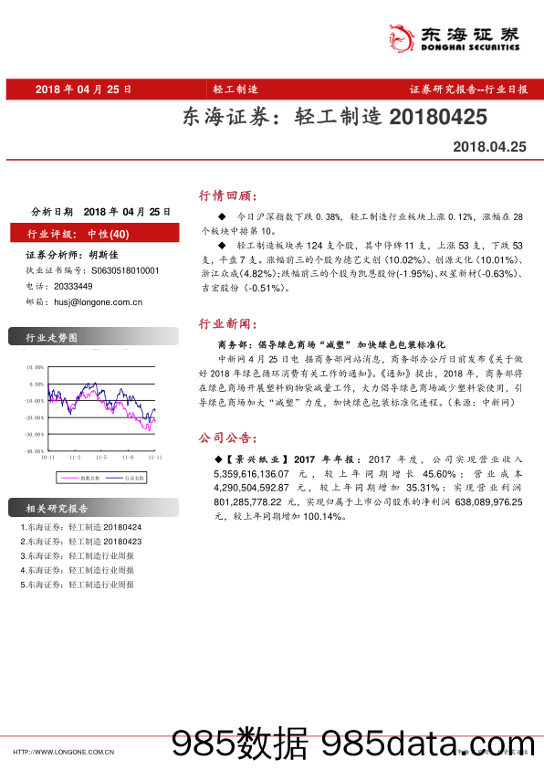 轻工制造行业日报_东海证券