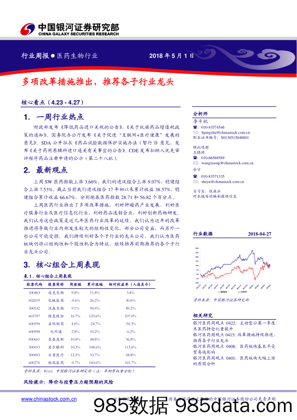 医药生物行业周报：多项改革措施推出，推荐各子行业龙头_中国银河