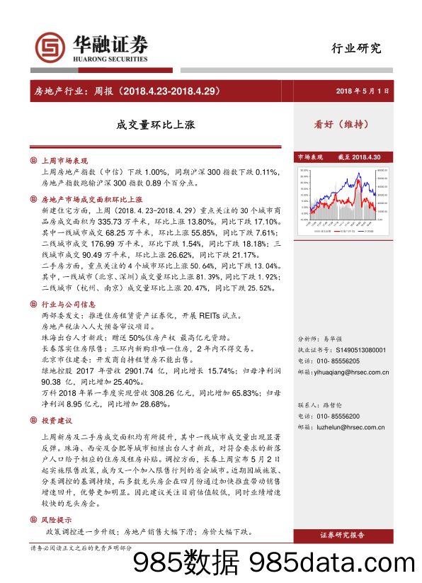 房地产行业：成交量环比上涨_华融证券