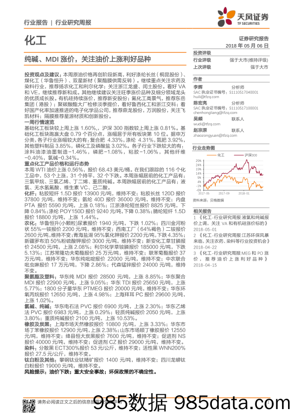 化工：纯碱、MDI涨价，关注油价上涨利好品种_天风证券