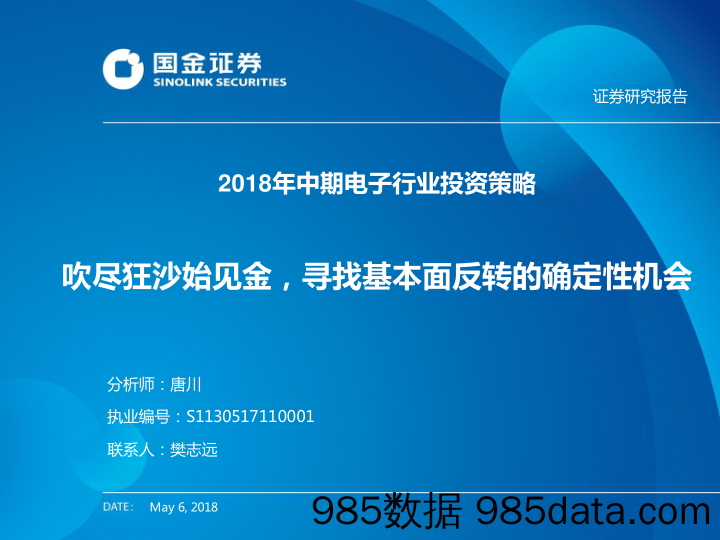 2018年中期电子行业投资策略：吹尽狂沙始见金，寻找基本面反转的确定性机会_国金证券