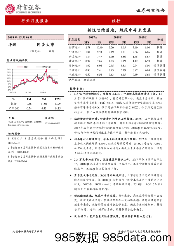 银行业5月月度报告：新规陆续落地，规范中寻求发展_财富证券