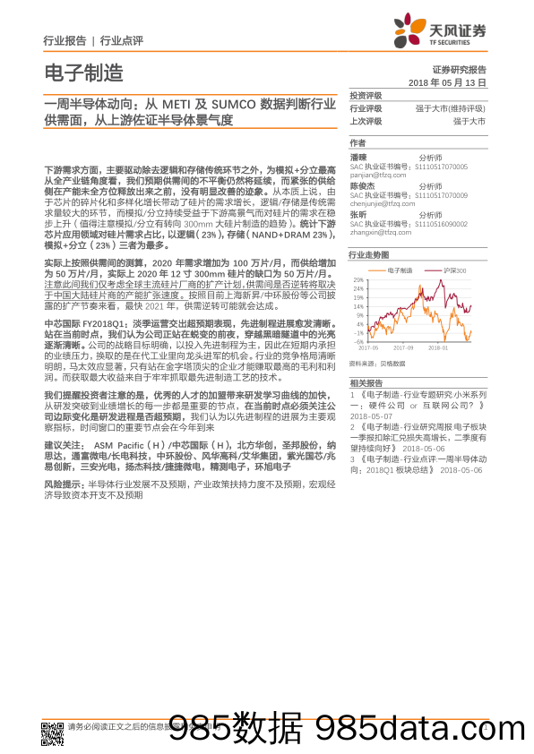 一周半导体动向：从METI 及SUMCO数据判断行业供需面，从上游佐证半导体景气度_天风证券