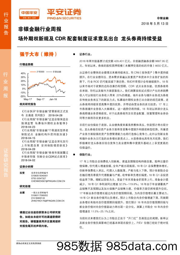 非银金融行业周报：场外期权新规及CDR配套制度征求意见出台 龙头券商持续受益_平安证券