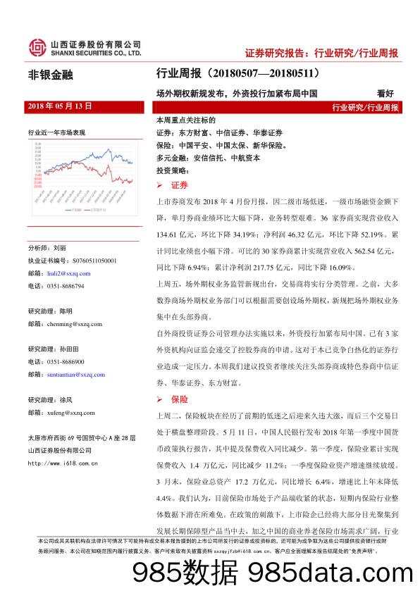 非银金融行业周报：场外期权新规发布，外资投行加紧布局中国_山西证券