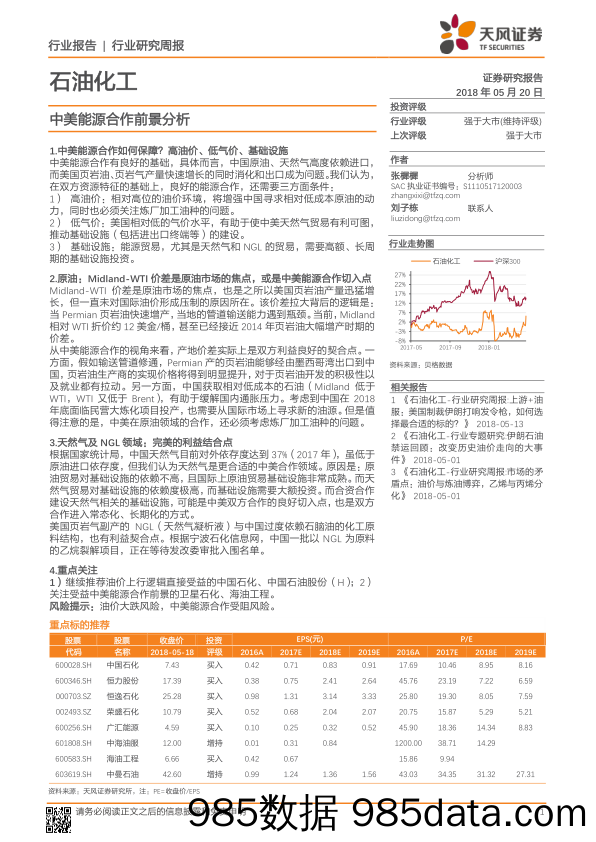 石油化工：中美能源合作前景分析_天风证券