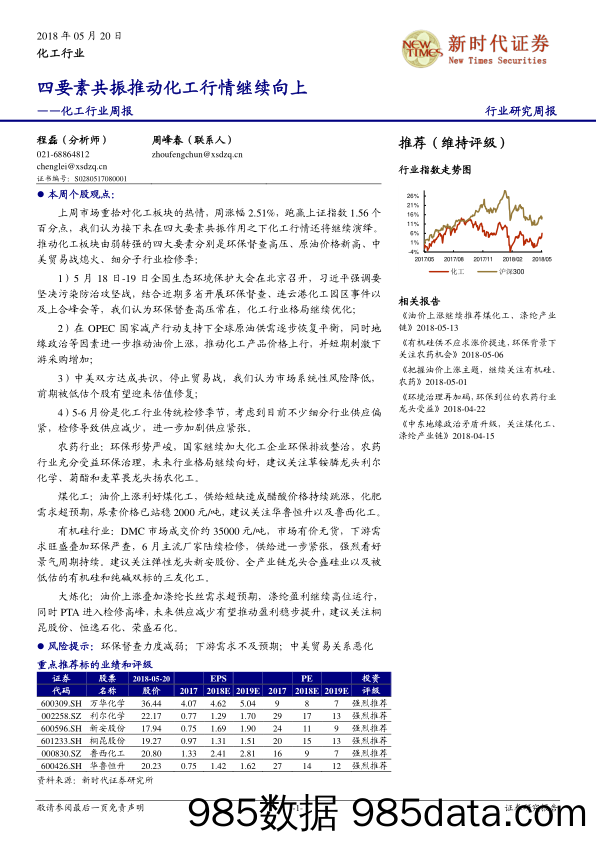 化工行业周报：四要素共振推动化工行情继续向上_新时代证券