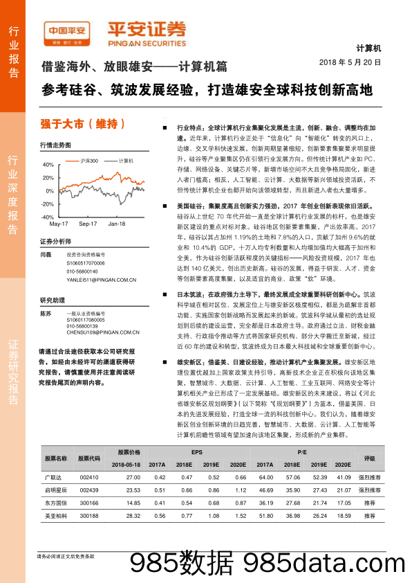 借鉴海外、放眼雄安：计算机篇-参考硅谷、筑波发展经验，打造雄安全球科技创新高地_平安证券