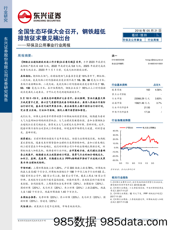 环保及公用事业行业周报：全国生态环保大会召开，钢铁超低排放征求意见稿出台_东兴证券