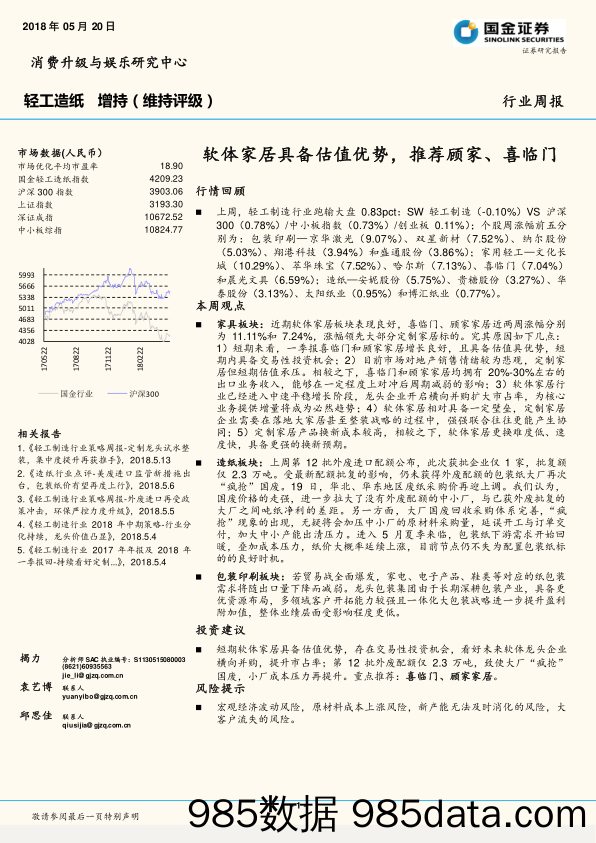 轻工造纸行业周报：软体家居具备估值优势，推荐顾家、喜临门_国金证券