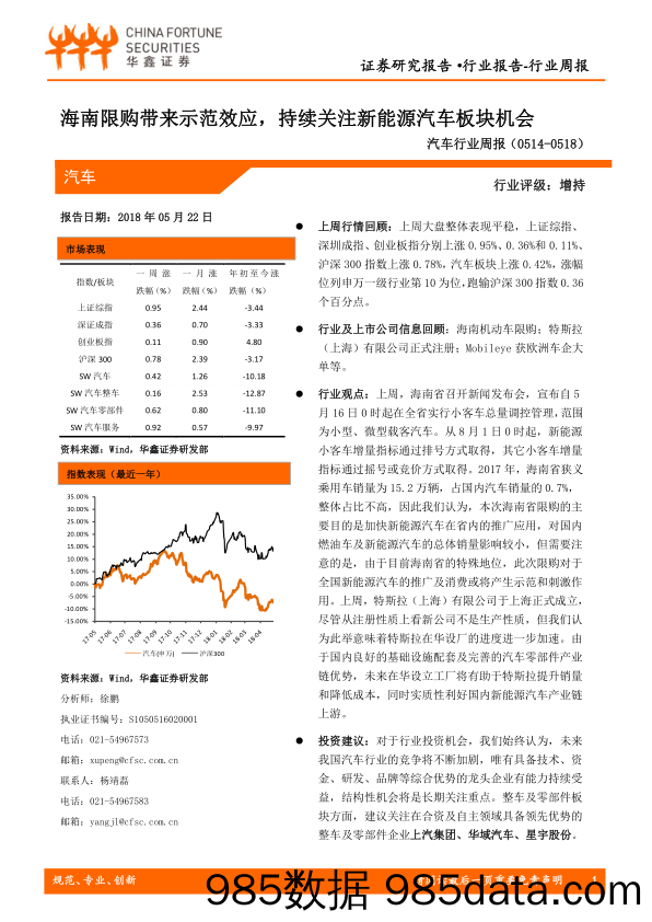 汽车行业周报：海南限购带来示范效应，持续关注新能源汽车板块机会_华鑫证券