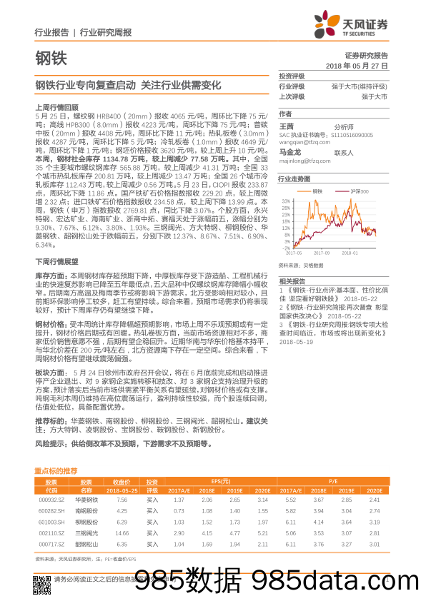 钢铁行业研究周报：钢铁行业专向复查启动 关注行业供需变化_天风证券