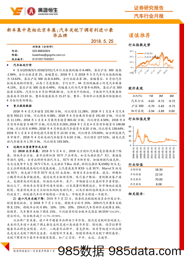 汽车行业月报：新车集中亮相北京车展； 汽车关税下调有利进口豪华品牌_广证恒生证券研究所