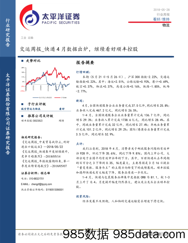 交运周报：快递4月数据出炉，继续看好顺丰控股_太平洋插图