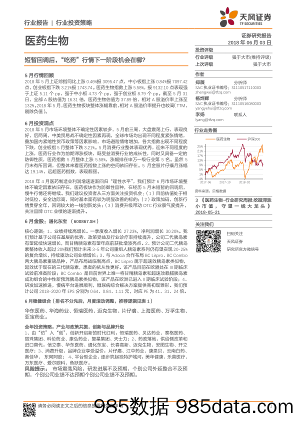 医药生物行业投资策略：短暂回调后 “吃药”行情下一阶段机会在哪？_天风证券