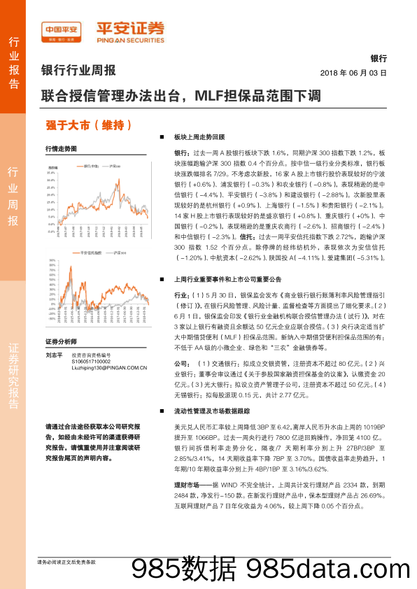 银行行业周报：联合授信管理办法出台，MLF担保品范围下调_平安证券