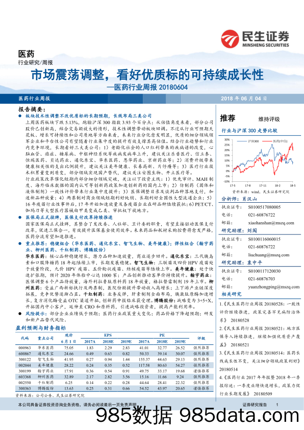 医药行业周报：市场震荡调整，看好优质标的可持续成长性_民生证券