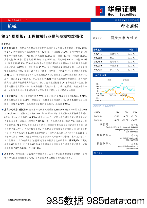 机械第24周周报：工程机械行业景气预期持续强化_华金证券