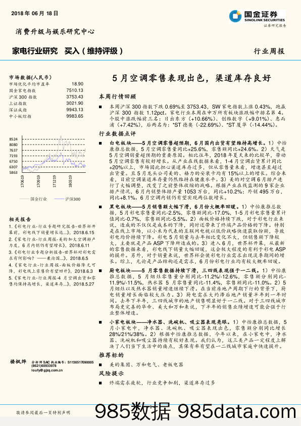 家电行业周报：5月空调零售表现出色，渠道库存良好_国金证券插图