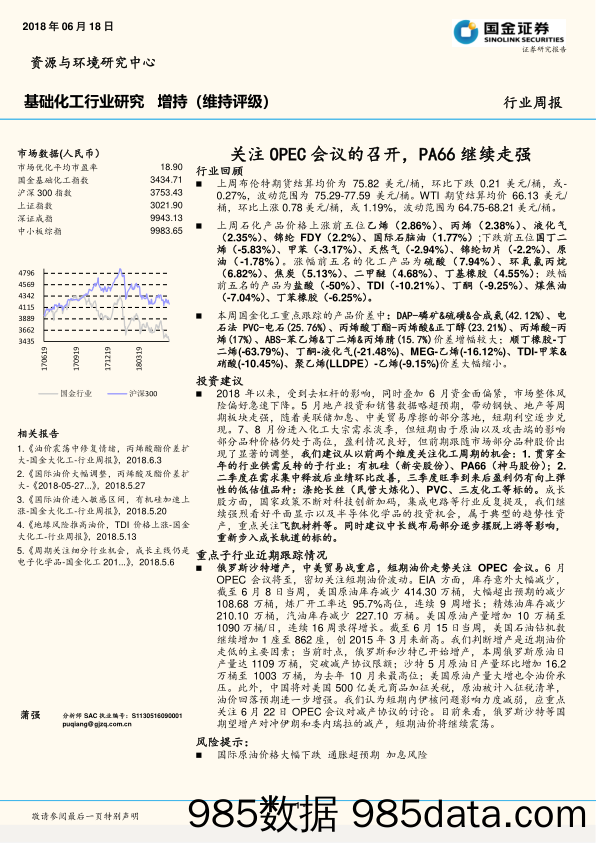 基础化工行业研究：关注OPEC会议的召开，PA66继续走强-180618_国金证券